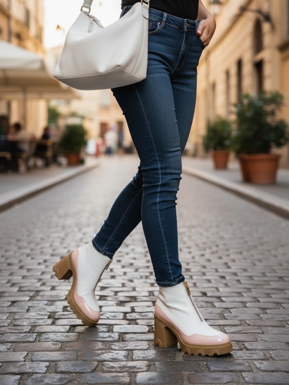 SOREL Women’s Ankle Boots US 7 Cream Pink Chunky Lug Sole Block Heel Zip Booties